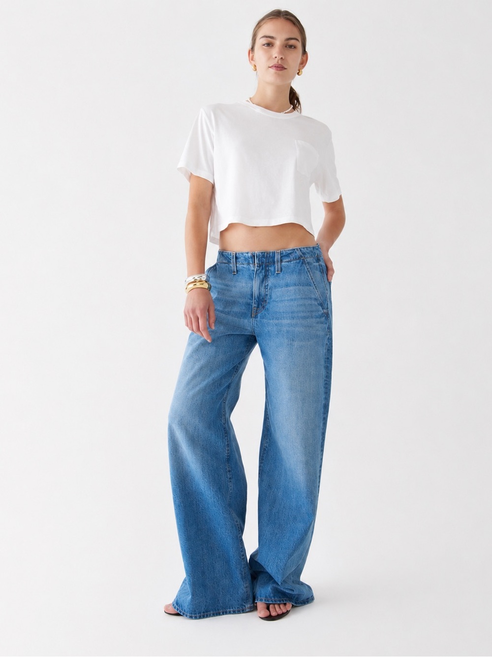 J.Crew Point Sur Puddle Jeans Charlotte Wash Wide Leg Denim Size 25 Runs Large